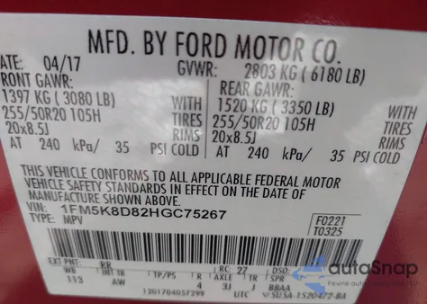 2017 Ford Explorer Xlt z USA, uszkodzony, nr VIN 1FM5K8D82HGC75267